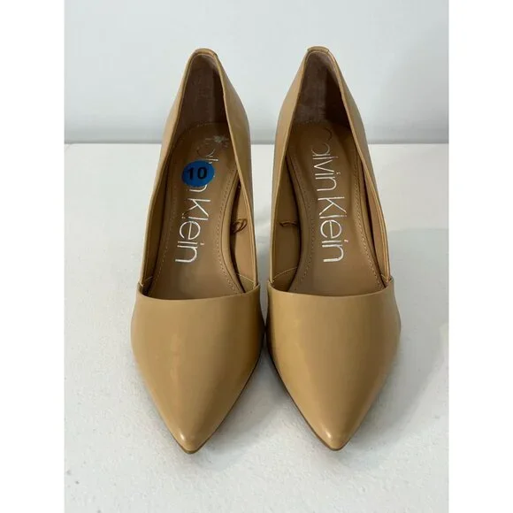 Calvin Klein Heels Womens 10 Shoes Pumps Faux Leather High Work Tan Nude Brown - Picture 3 of 15